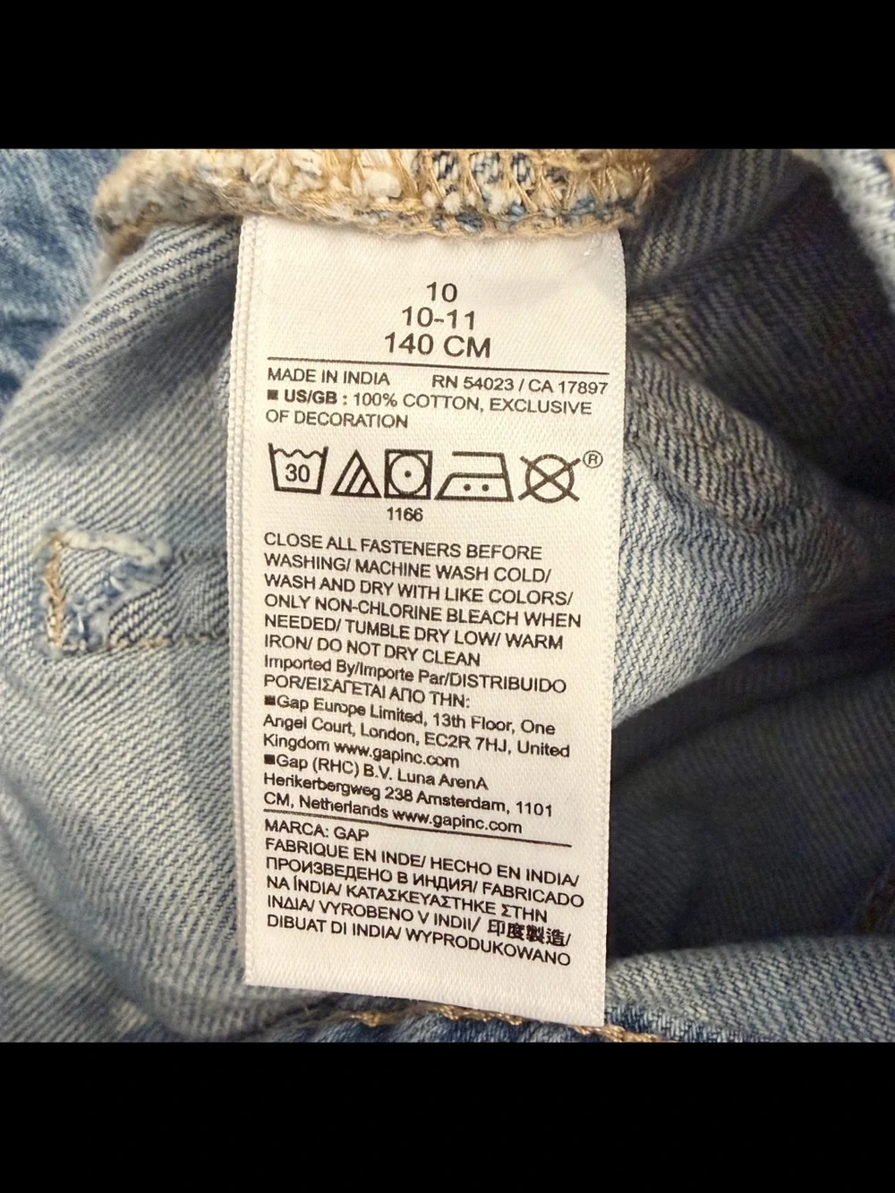 GAP Kids Wide Leg Butterfly Jeans 10 Girls Cotton Natural Fibers 90s
